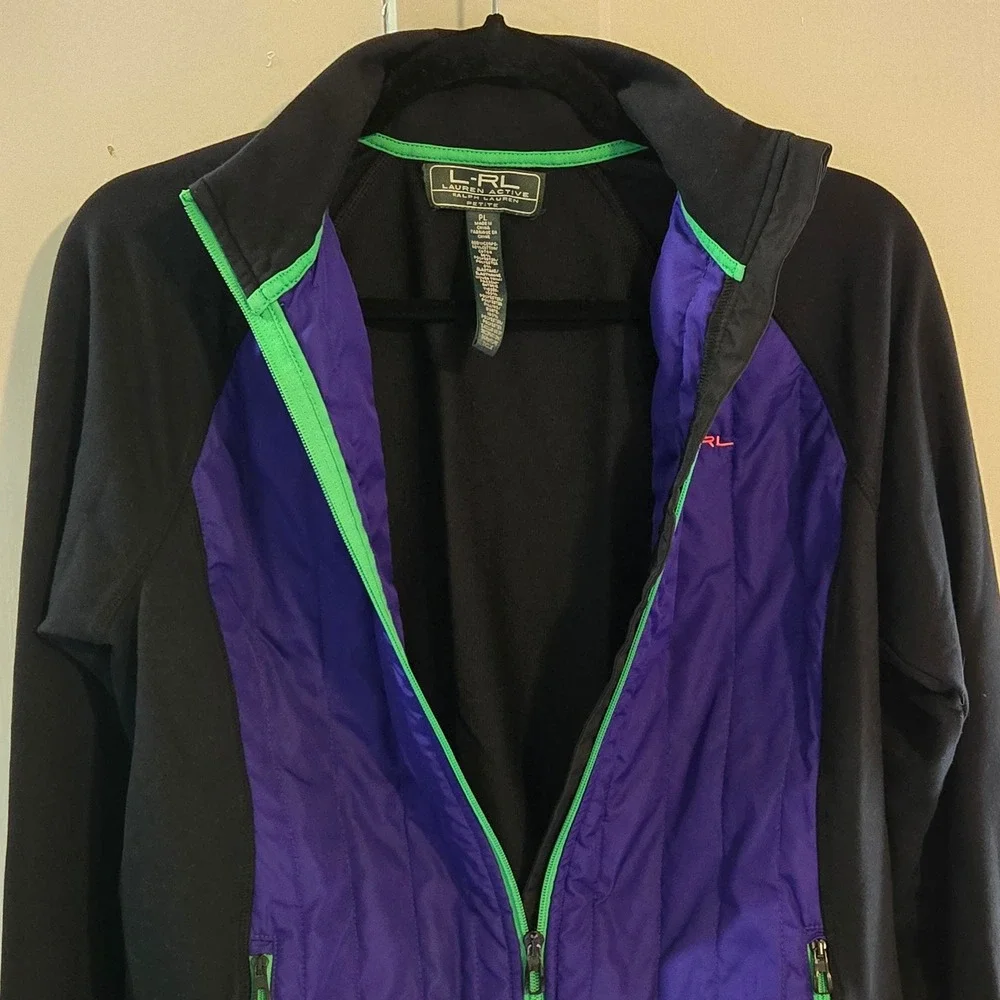 Lauren Ralph Lauren LRL Active, Petite Large, Purple Black Quilted Hybrid Jacket